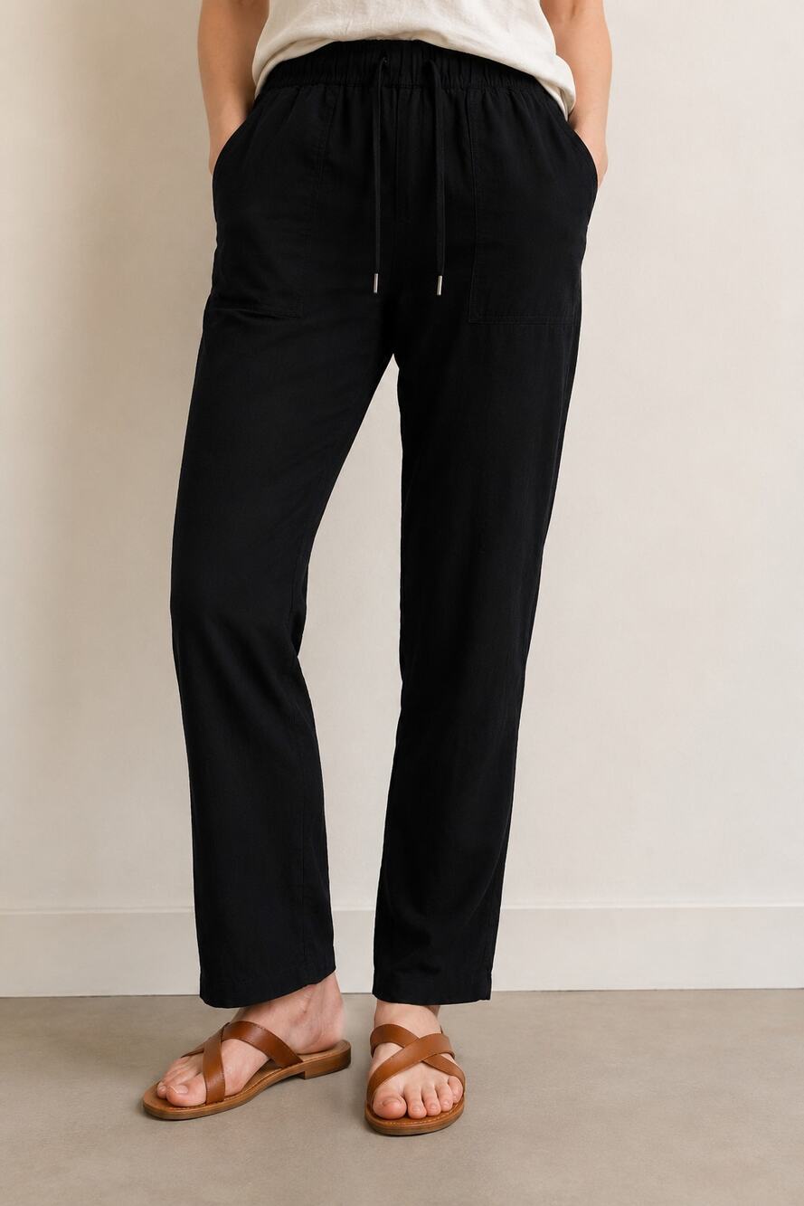 LR4704 Multipants Womens Black Cargo Pants Drawstring Stretch Nylon Size L Long
